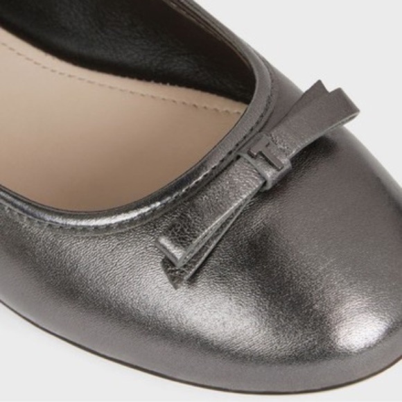 Ted Baker Noraih Grey Metallic Gunmetal Leather Bow Ballerina Flat Shoes 39 8.5 - Picture 3 of 10